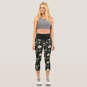 Niedliches Daisy-Muster und Bienen-Blumenmuster Capri Leggings