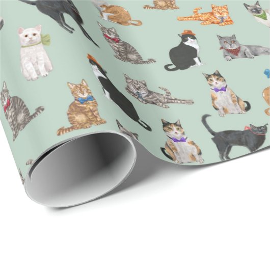 Niedliches Dapper Kätzchen-Katzen-Muster Geschenkpapier (Rolleneckpunkt)