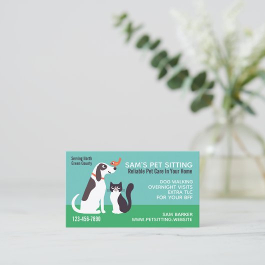 Niedliches das Haustier-Sitzen des Hundekatzen-und Visitenkarte (Stehend Vorderseite)