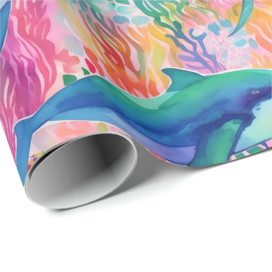 Niedliches Delphin-Farbmuster Geschenkpapier (Rolleneckpunkt)