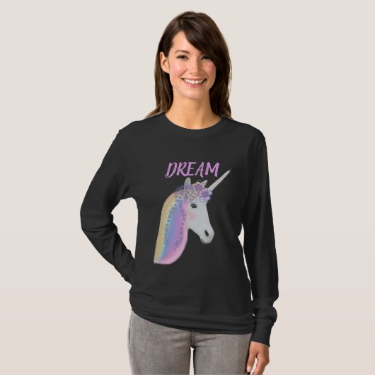 Niedliches der Unicorn-Gesichts-langer Hülsen-T - T-Shirt (Vorne ganz)