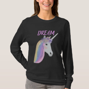 Niedliches der Unicorn-Gesichts-langer Hülsen-T - T-Shirt