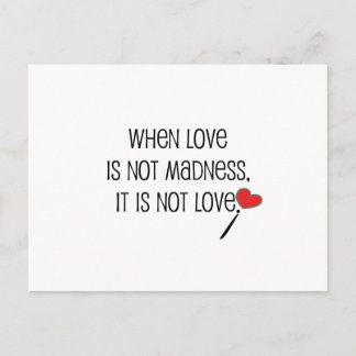 Niedliches Design "Liebe ist Wahnsinn" Postkarte