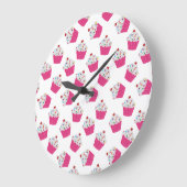 Niedliches Dessert Hellrosa Cupcake Muster Große Wanduhr (Winkel)