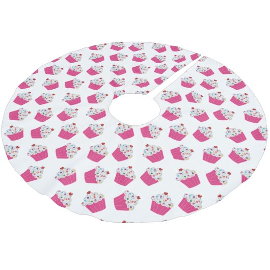 Niedliches Dessert Hellrosa Cupcake Muster Polyester Weihnachtsbaumdecke (Schrägansicht)