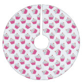 Niedliches Dessert Hellrosa Cupcake Muster Polyester Weihnachtsbaumdecke (Vorderseite)