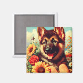 Niedliches deutsches Shepherd-Welpenbild Magnet (Vorderseite/Rückseite)