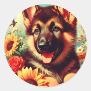 Niedliches deutsches Shepherd-Welpenbild Runder Aufkleber