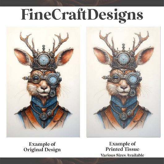 Niedliches digitales Steampunk-Reindebild D6 Decou Seidenpapier