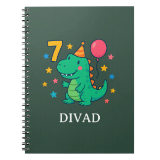 Niedliches Dino 7. Geburtstagspartydesign Notizblock