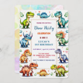 Niedliches DIno Baby Dinosaurier 1. Geburtstag Par Save The Date (Vorne/Hinten)