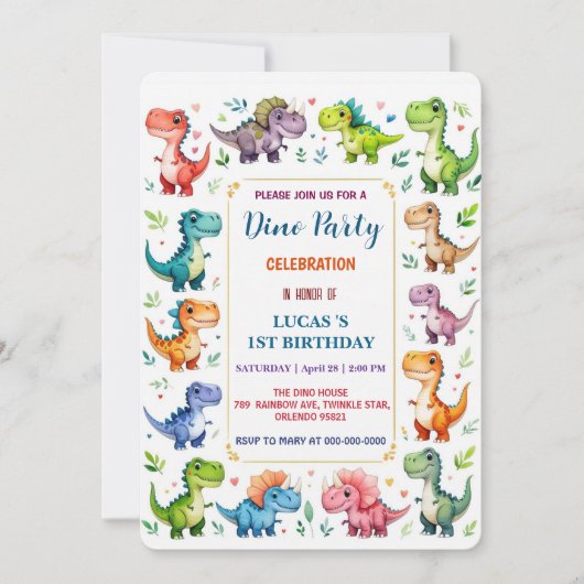 Niedliches DIno Baby Dinosaurier 1. Geburtstag Par Save The Date (Vorderseite)