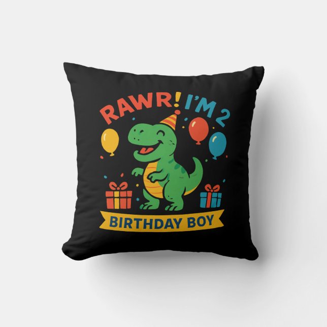 Niedliches Dino Birthday Boy Throw Kissen Design (Vorderseite)