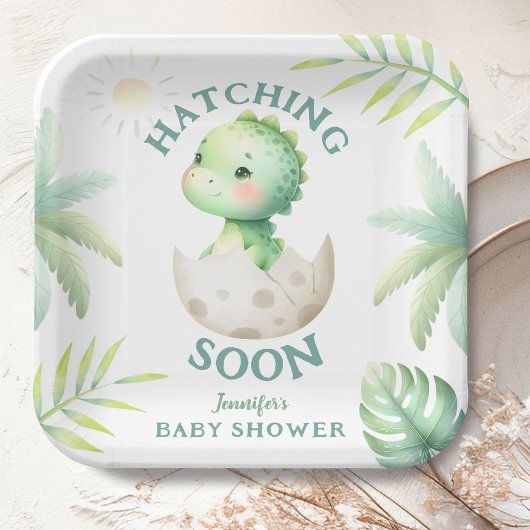 Niedliches Dino Gender Neutral Dinosaur Babydusche Pappteller