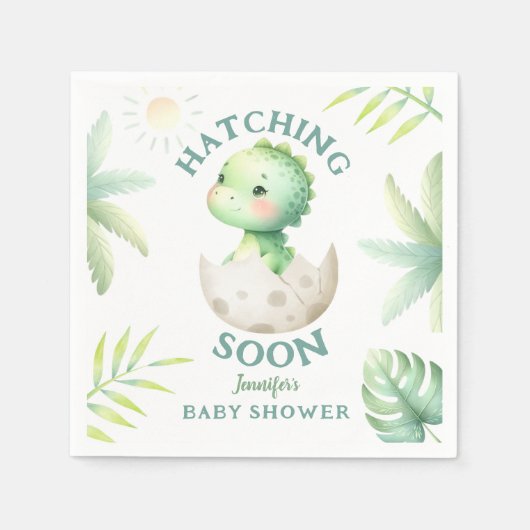 Niedliches Dino Gender Neutral Dinosaur Babydusche Serviette (Vorderseite)