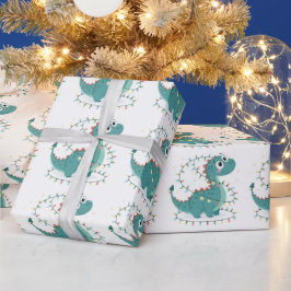 Niedliches Dino Weihnachtslicht Kinder & Junge Geschenkpapier