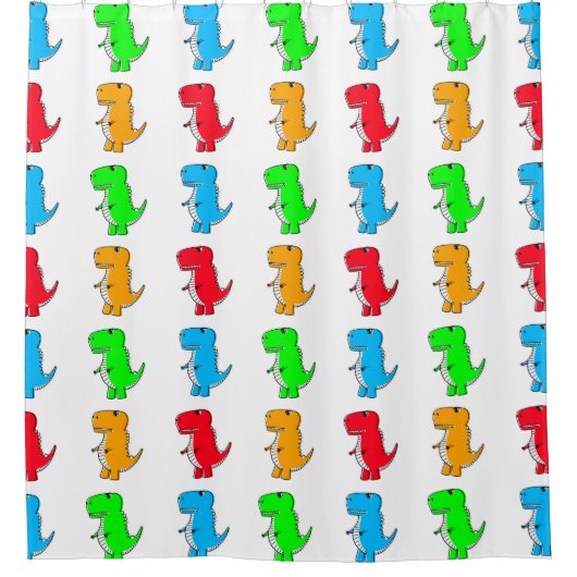 Niedliches Dino Zeichnend Muster auf Weiß Duschvorhang (Vorderseite)