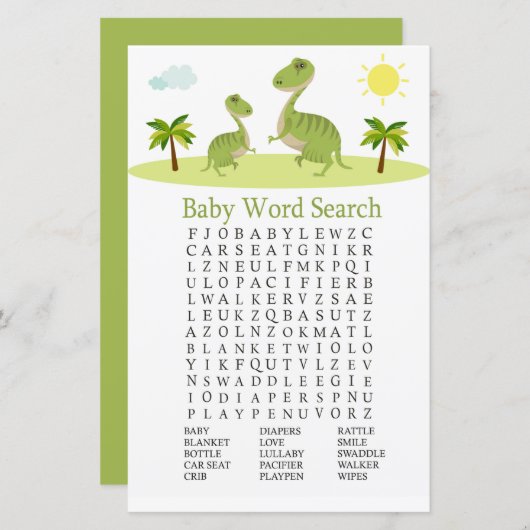 Niedliches Dinosaur Baby Dusche Word Search Game (Vorne/Hinten)
