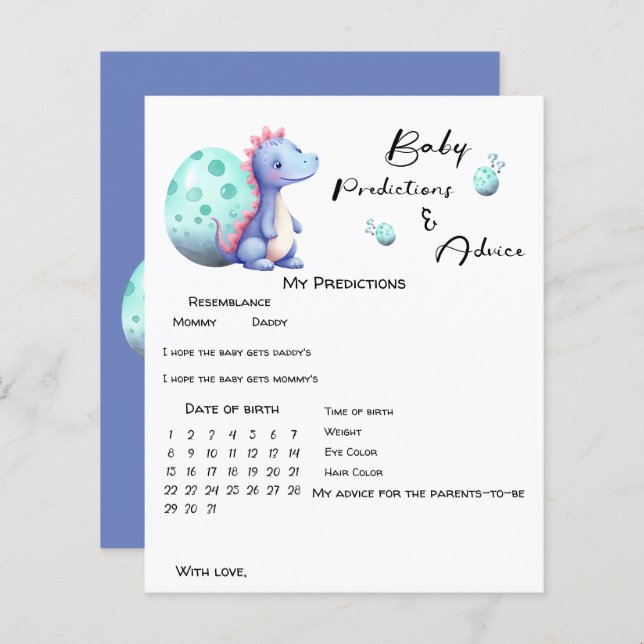 Niedliches Dinosaur Baby Predictions Game (Vorne/Hinten)