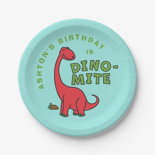 Niedliches Dinosaur Dino-Mite-Geburtstagsdesign Pappteller (Vorderseite)