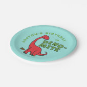 Niedliches Dinosaur Dino-Mite-Geburtstagsdesign Pappteller (Schrägansicht)