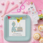 Niedliches Dinosaur-Kuchenpulver Blue 1. Geburtsta Pappteller (Party)