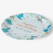 Niedliches Dinosaurier 1. Geburtstags-Party Pappteller (Schrägansicht)