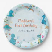 Niedliches Dinosaurier 1. Geburtstags-Party Pappteller (Vorderseite)