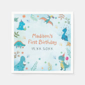 Niedliches Dinosaurier 1. Geburtstags-Party Serviette (Vorderseite)