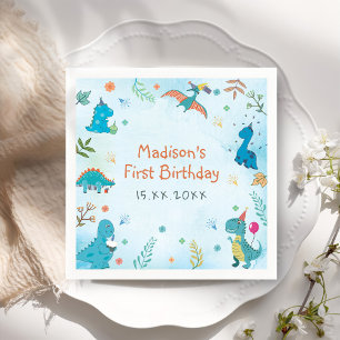 Niedliches Dinosaurier 1. Geburtstags-Party Serviette