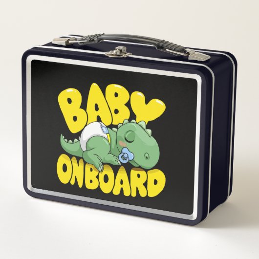 Niedliches Dinosaurier Baby an Bord Auto Decal | S Metall Brotdose (Vorderseite)