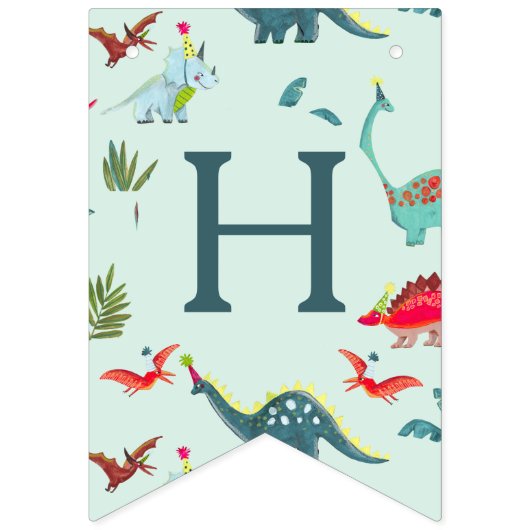 Niedliches Dinosaurier-Blumenmuster Wimpelkette (Zweite Fahne)