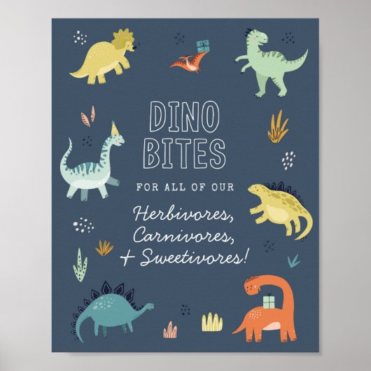 Niedliches Dinosaurier Dino Bites Food Table Sign Poster (Vorne)