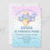 Niedliches Dinosaurier-Flugzeug Student Kindergebu Einladung (Vorderseite)