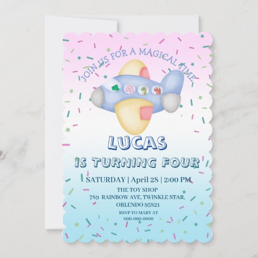 Niedliches Dinosaurier-Flugzeug Student Kindergebu Einladung (Vorderseite)