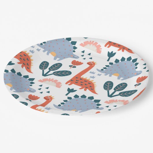 Niedliches Dinosaurier-Kindergeburtstag-Party Pappteller (Schrägansicht)