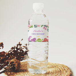 Niedliches Dinosaurier-Mädchen Geburtstagswasser-F Wasserflaschenetikett