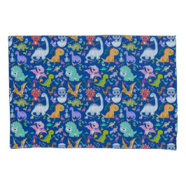 Niedliches Dinosaurier-Muster auf blau | Kissenbezug