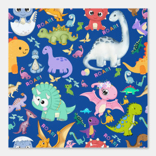 Niedliches Dinosaurier-Muster auf blau   Tapete