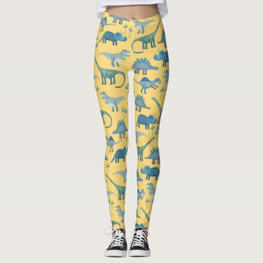 Niedliches Dinosaurier-Muster auf Gelb Leggings (Vorderseite)