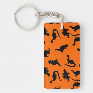 Niedliches Dinosaurier-Muster in Orange Schlüsselanhänger