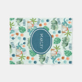 Niedliches Dinosaurier Muster Kids Monogramm Fleecedecke (Vorderseite (Horizontal))