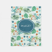Niedliches Dinosaurier Muster Kids Monogramm Fleecedecke (Vorderseite)