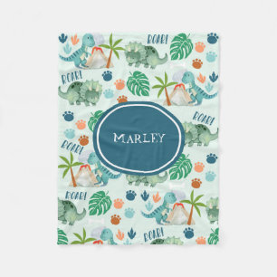 Niedliches Dinosaurier Muster Kids Monogramm Fleecedecke