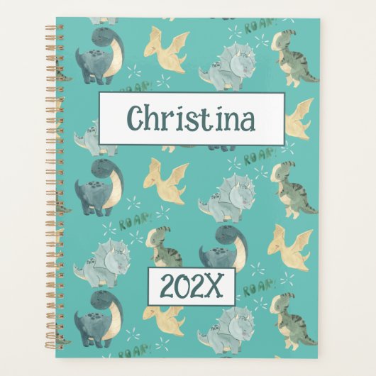 Niedliches Dinosaurier Personalisiert Light Green  Planer (Vorderseite)