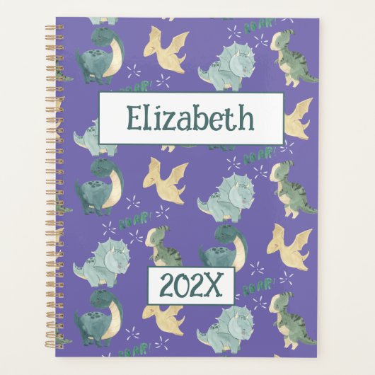 Niedliches Dinosaurier Personalisiert Light Lila 2 Planer (Vorderseite)