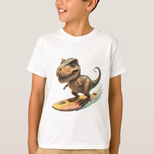 Niedliches Dinosaurier-Trex-Surfen T-Shirt (Vorderseite)