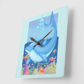 Niedliches Dolphin Bubbles Seebad Quadratische Wanduhr (Winkel)