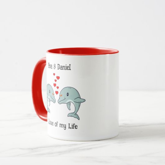 Niedliches Dolphin Couple Personalisiertes Geschen Tasse (Vorderseite Links)