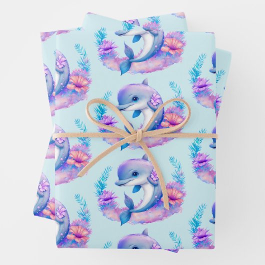 Niedliches Dolphin Sea Creature Muster Geschenkpapier Set (Beispiel)